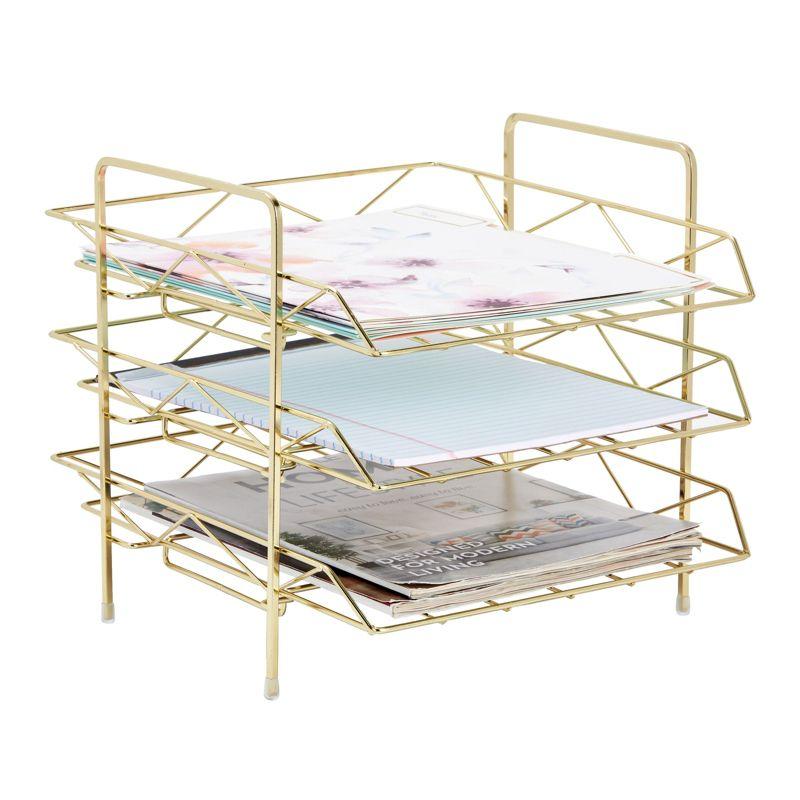 Gold 3-Tier Metal Stackable Paper Tray Organizer