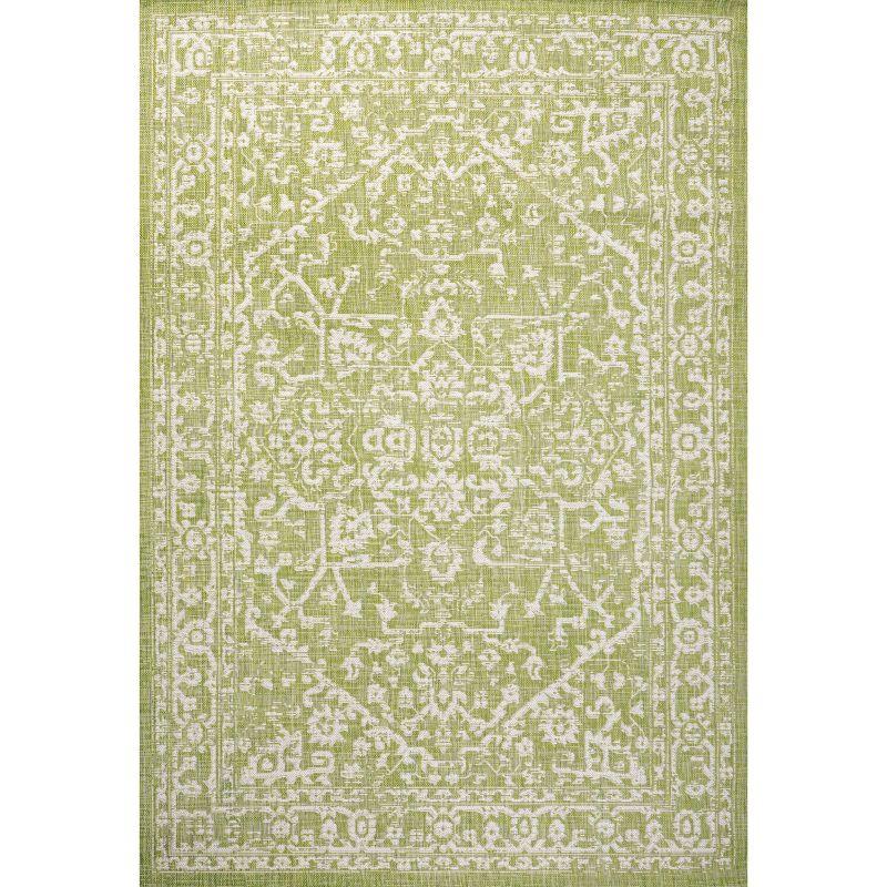 8' x 10' Malta Bohemian Styled Medallion Textured Weave Indoor/Outdoor Area Rug, Green/Cream - JONATHAN Y
