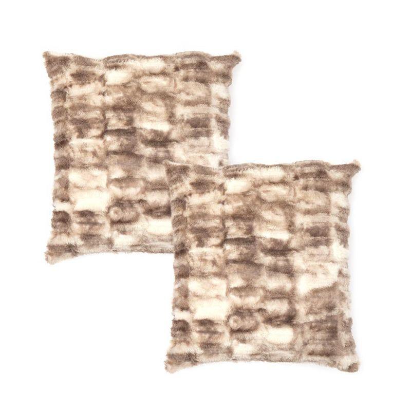 Cheer Collection Luxuriously Soft Faux Fur Throw Pillow With Inserts, Set of 2 - Marble Brown