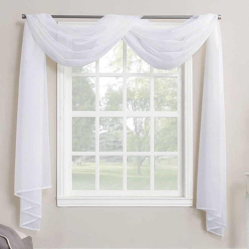 59"x216" No. 918 Sheer Emily Voile Rod Pocket Window Curtain Scarf White: Transitional Indoor Decor, Machine Washable