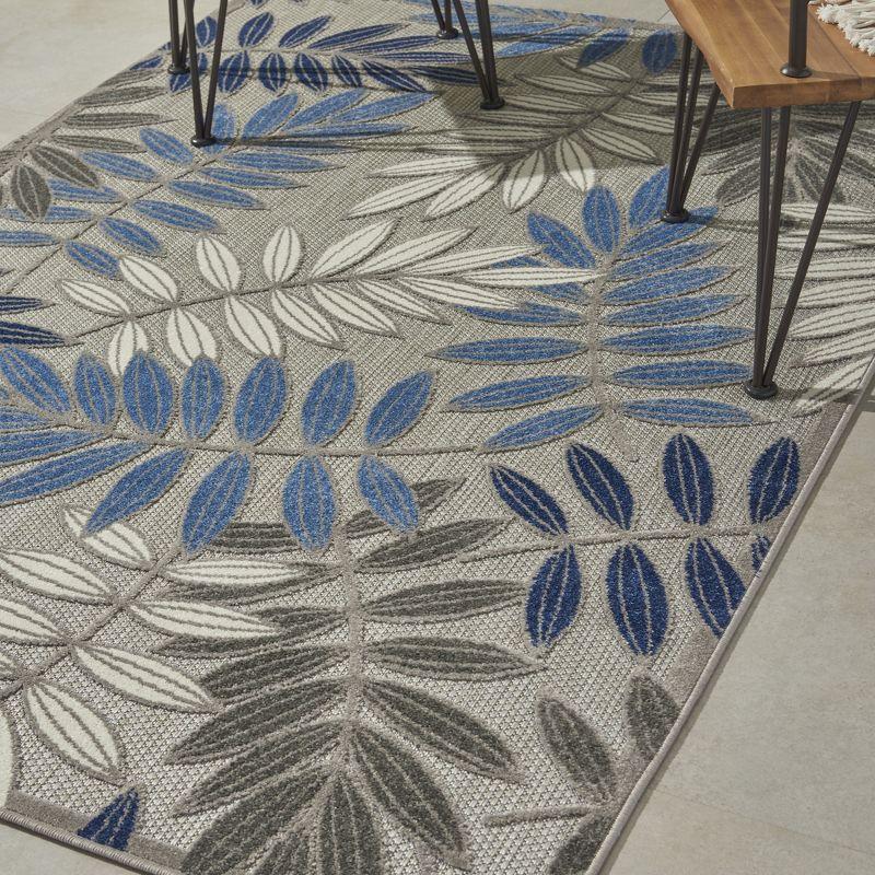 Nourison Aloha Floral Leaf Flatweave High-Low Indoor Outdoor Area Rug Grey/Blue 3'6" x 5'6"