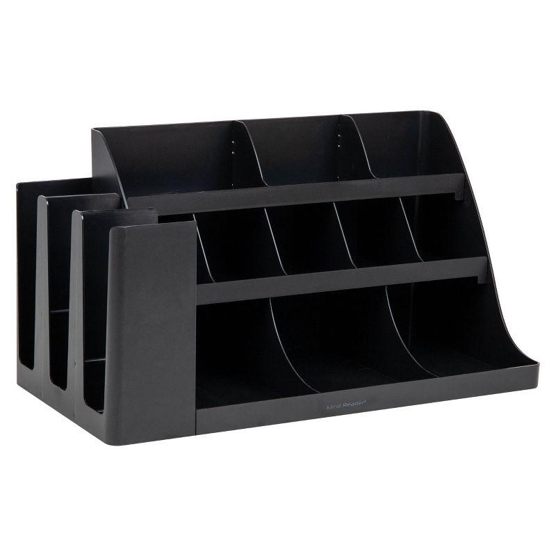 Mind Reader 14 Compartment Cup and Condiment Organizer Black: Coffee Station Caddy & Accessories Holder