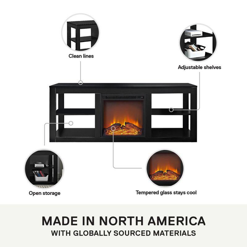 Ameriwood Home Parsons Electric Fireplace Space Heater TV Stand for TVs up to 65", Black