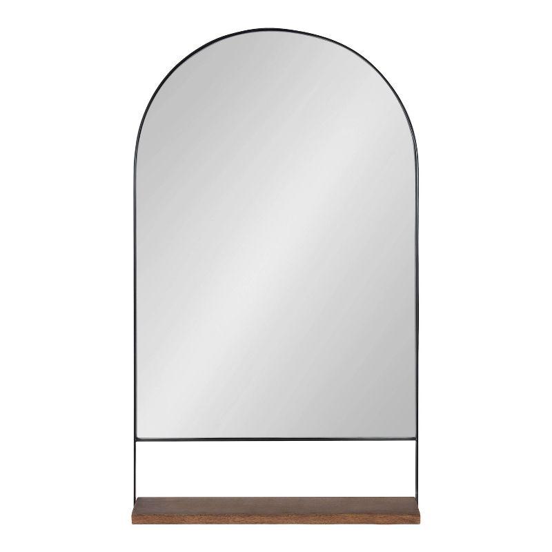 Chadwin Natural Black 20" x 34" Arched Wall Mirror with Mango Wood Shelf