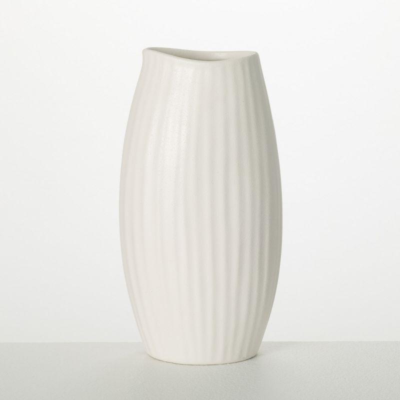 Sullivans 9" Modern White Ribbed Vase