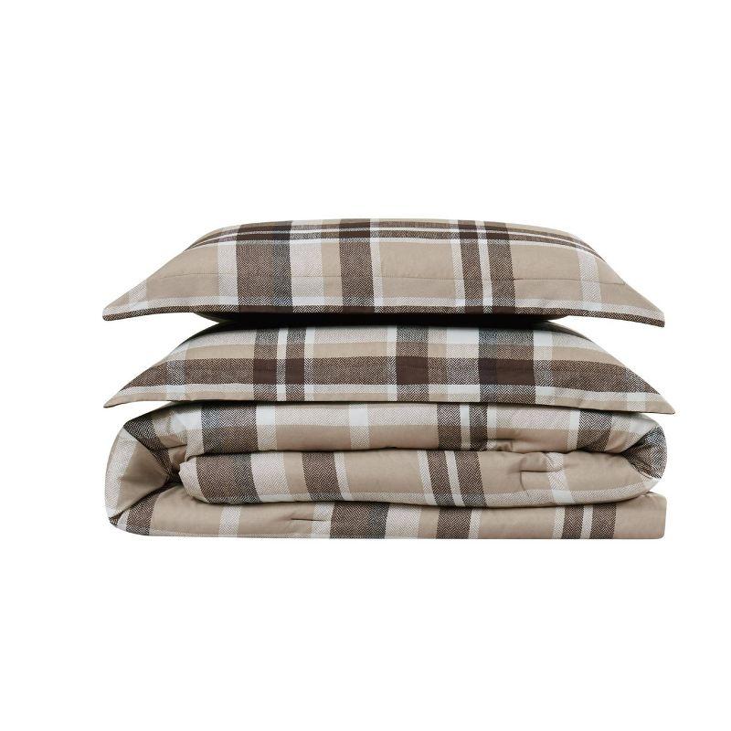 Taupe Plaid Microfiber Full Comforter Set with Shams