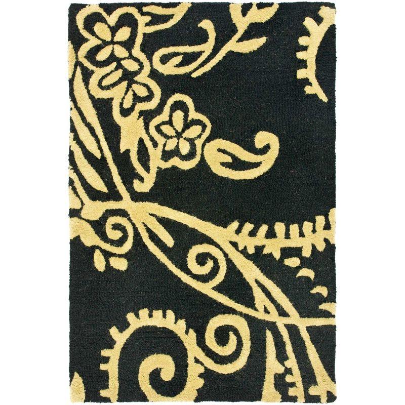 Handmade Black and Yellow Tufted Wool Area Rug