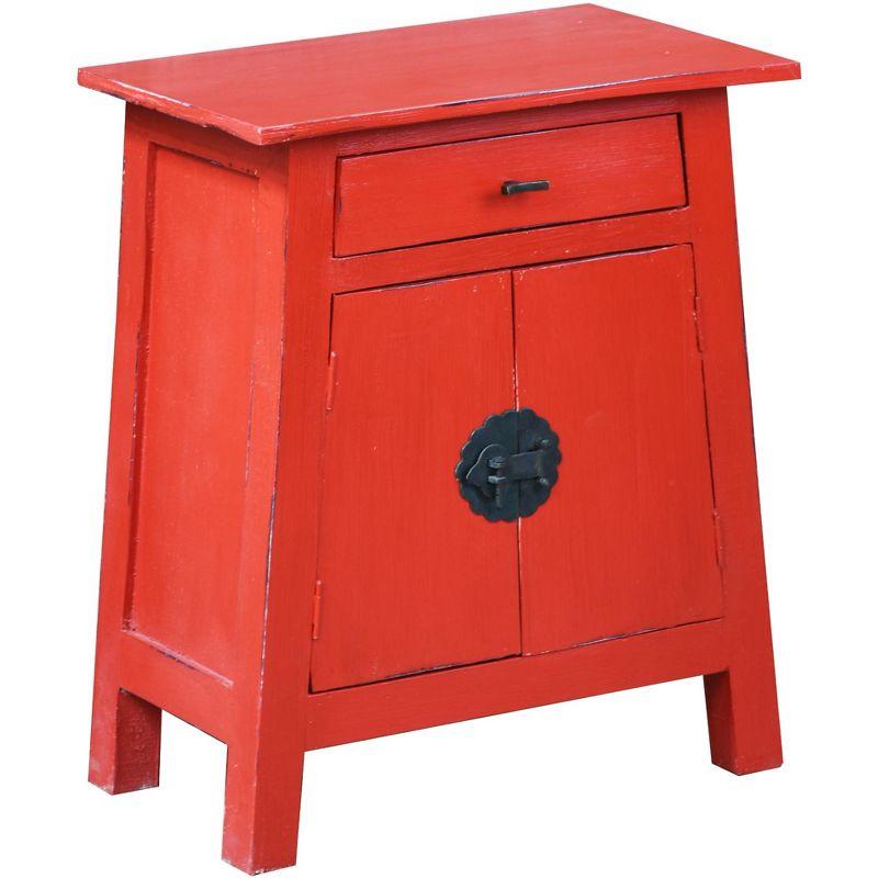 Regal Red Mahogany Wood End Table with Carved Metal Accents