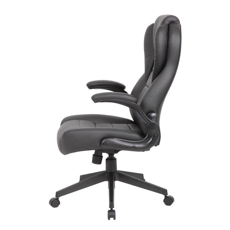 Executive High Back Leatherplus Flip Armchair Black - Boss Office Products: Ergonomic, Swivel, Lumbar Support, Adjustable Height