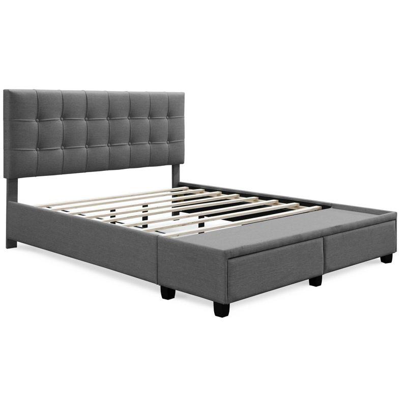 Plush Dark Gray Queen Upholstered Bed with Tufted Headboard and Storage Drawers