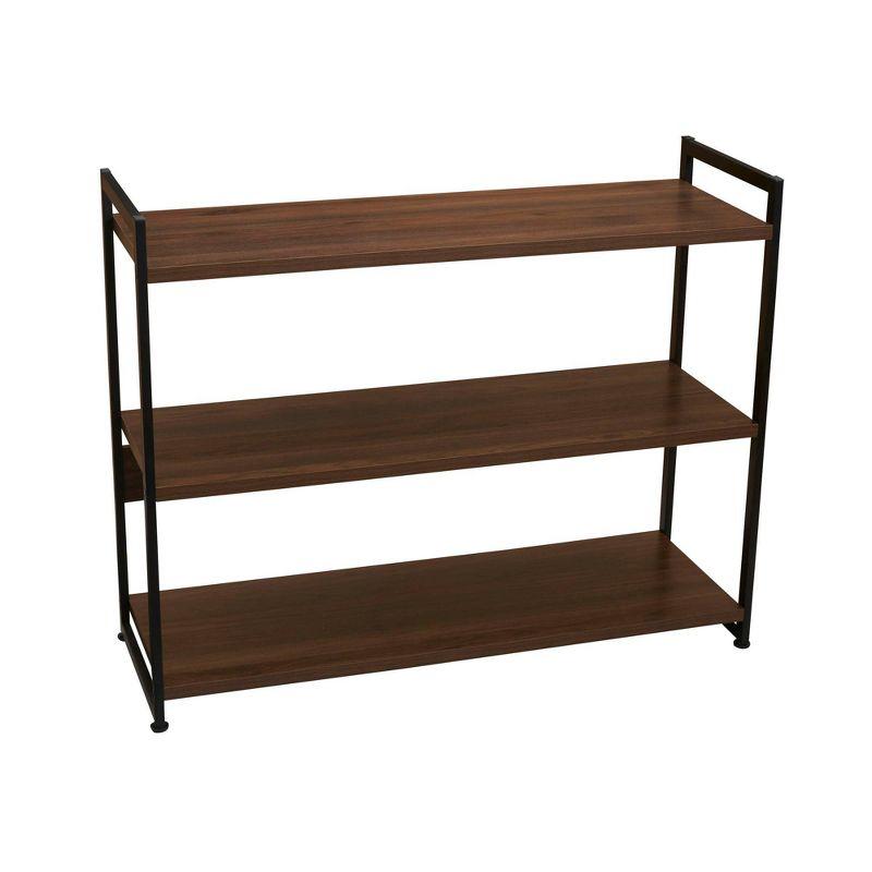 Household Essentials 32.5" Jamestown Wide 3 Shelf Bookshelf Walnut: Faux Wood, Iron Frame, Low Profile