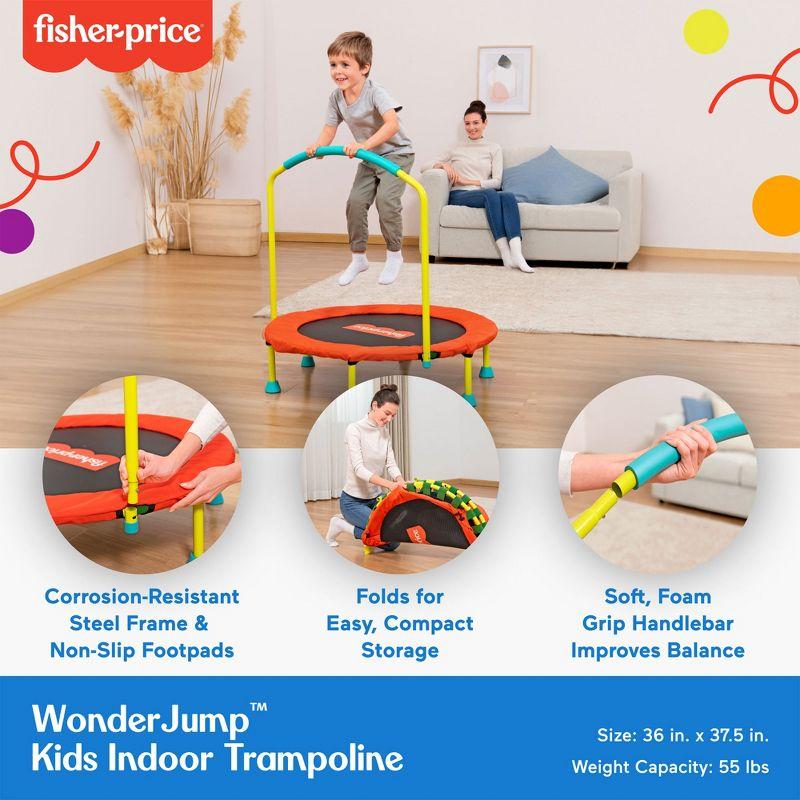 Fisher-Price WonderJump 36 Inch Round Indoor Mini Trampoline, Toddler and Kids Activity Toy with Stabilizing Handlebar, Multicolor