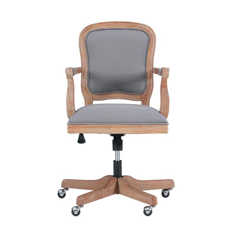 Rustic Gray Fabric Swivel Office Chair with Wood Accents