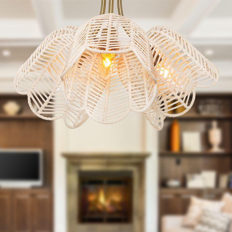 11.5" Meg Brushed Gold Metal Ceiling Light with Rattan Shade - River of Goods: Semi-Flush, 3-Light Fixture