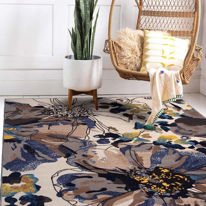 World Rug Gallery Modern Bright Flowers Non-Slip Area Rug