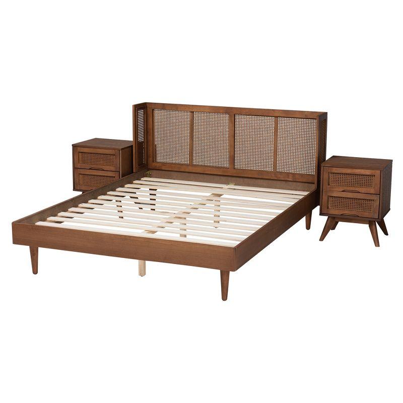 Baxton Studio Rina Mid-Century Modern Walnut Wood Bedroom Set with Synthetic Rattan