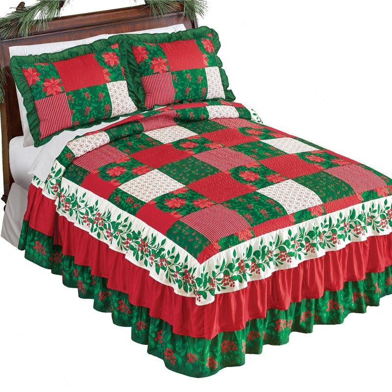 Holiday Patchwork Red and Green Queen Bedspread Set