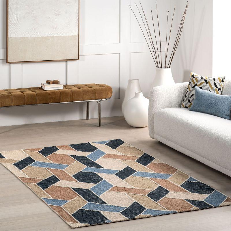 Nuloom Rhea Geometric 5x8 Wool Jute Indoor Area Rug for Dining Room Rug Neutral Rug Living Room Rug Kitchen, Blue