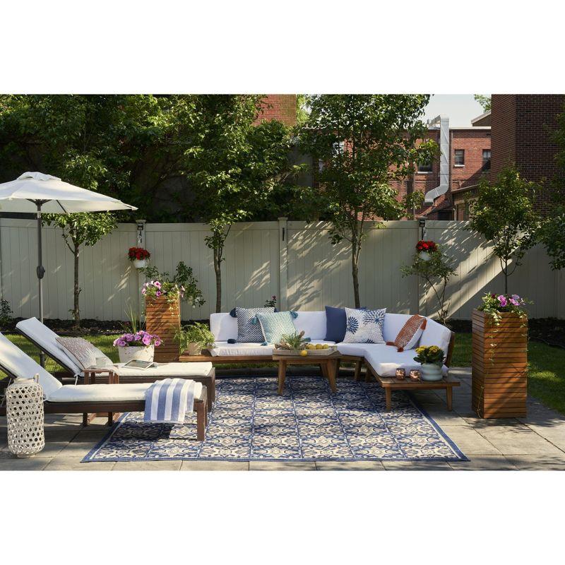 Nourison Aloha Modern Mosaic Flatweave High-Low Indoor Outdoor Area Rug Blue 6' x 9'