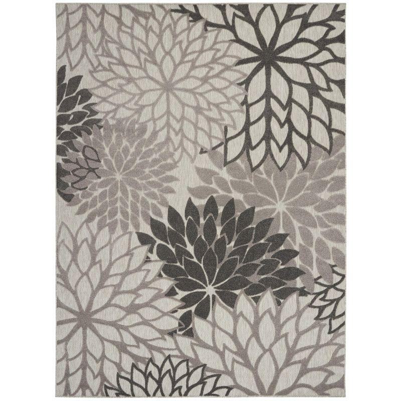 Nourison Aloha Floral Bloom Flatweave High-Low Indoor Outdoor Area Rug Silver Grey 7' x 10'