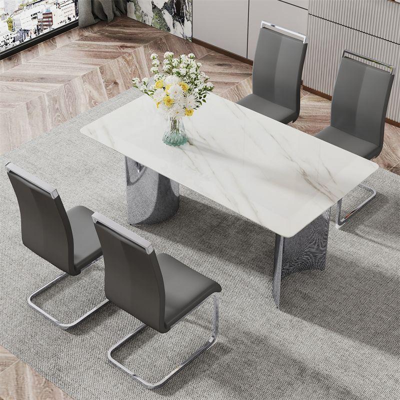 White Glass Dining Table with Stainless Steel Legs