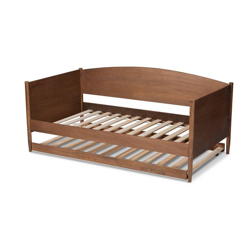 Twin Veles Wood Daybed with Trundle Ash Walnut - Baxton Studio: Mid-Century Design, Rubberwood Frame