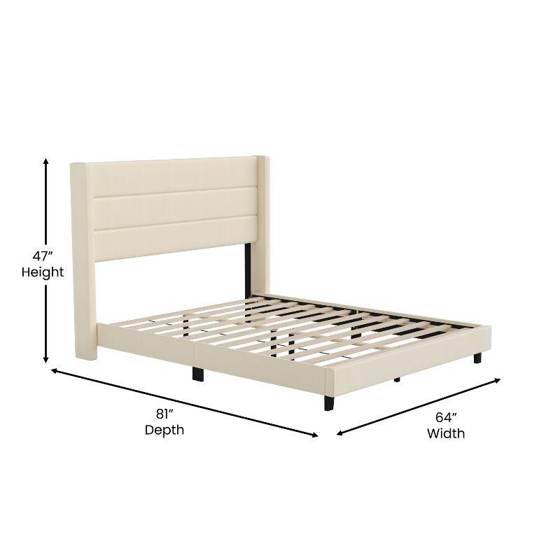 Emma and Oliver Modern Channel Stitched Upholstered Platform Bed with Wingback Headboard and Wooden Support Slats; No Box Spring Needed