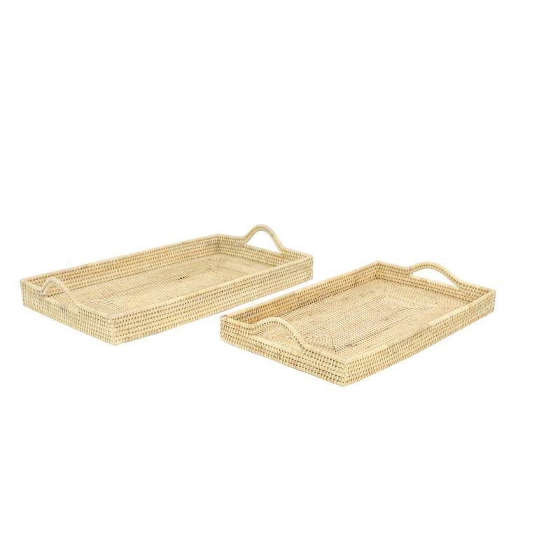 Bohemian Light Brown Rattan Rectangular Tray Set of 2