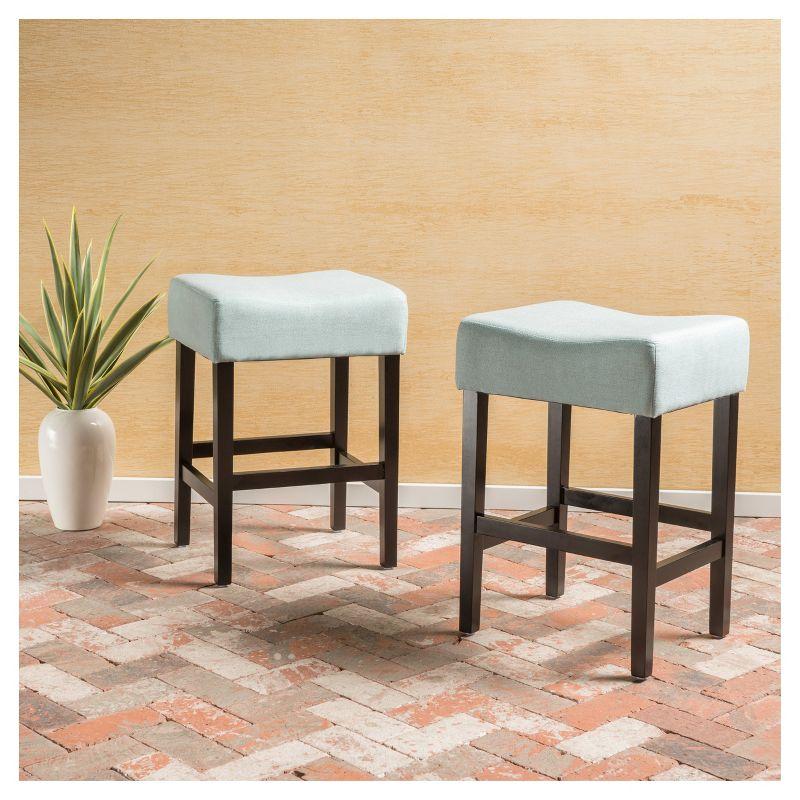 Set of 2 26" Lopez Backless Counter Height Barstools Polyester Upholstery, Rubberwood Legs - Christopher Knight Home