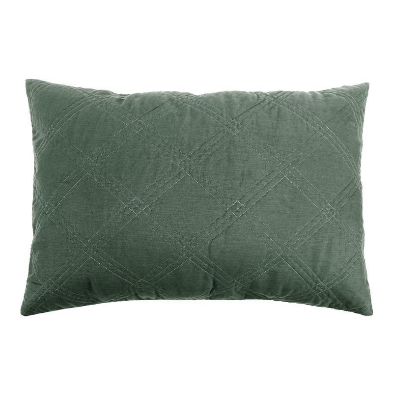 Forest Green Linen and Cotton Quilted Standard Sham