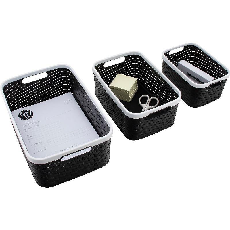 Advantus Open Lid Storage Bin Black/White 3/Pack (39220)