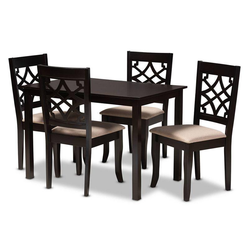 Espresso Oak 5-Piece Dining Set with Sand Fabric Chairs