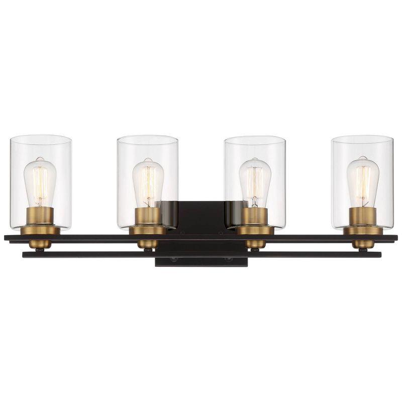 Possini Euro Design Demy Modern Wall Light Oil Rubbed Bronze Gold Hardwire 27" 4-Light Fixture Clear Glass for Bedroom Bathroom Vanity Reading House