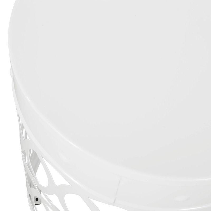 Mellie Outdoor Round Iron Side Table White - Christopher Knight Home: Modern, No Assembly, For Patio Use