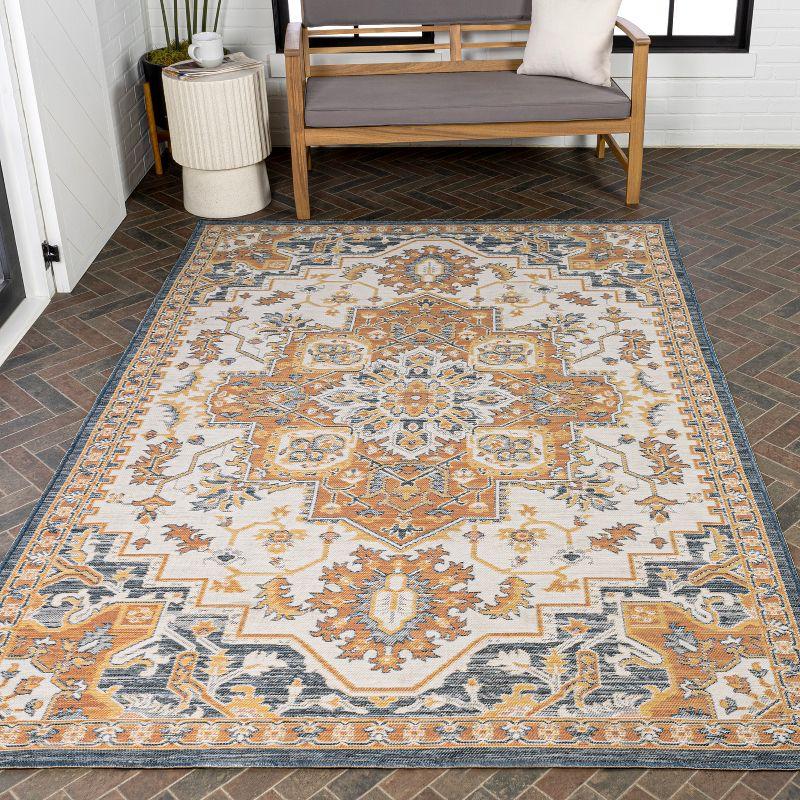 Bijan 4' x 6' Blue and Terra Medallion Synthetic Area Rug