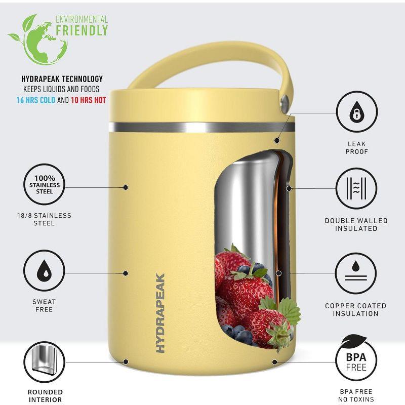 Hydrapeak 32 Oz Stainless Steel Vacuum Insulated Wide Mouth Leak-proof Thermos Food Jar For Hot And Cold, 10 Hours Hot 16 Hours Cold (Canary)