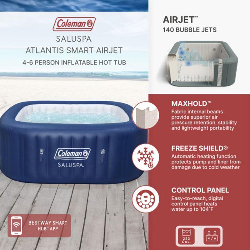 Coleman SaluSpa Atlantis AirJet 4 to 6 Person Inflatable Hot Tub Square Portable Outdoor Spa with 140 Soothing Jets with Cover, Blue