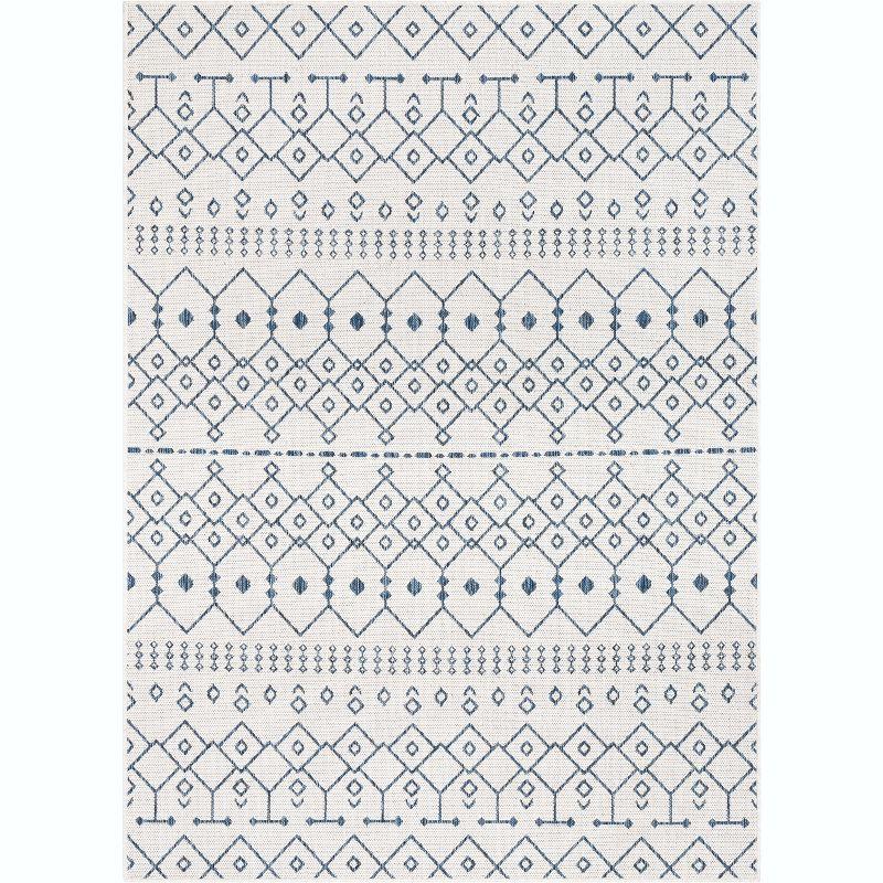 Nordic Lattice Light Blue Synthetic 5' x 7' Easy-Care Area Rug