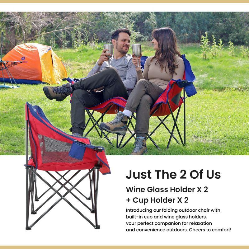 Arrowhead Outdoor Portable Folding Double Duo Camping Chair Loveseat Couch w/ 2 Cup & Wine Glass Holder, Supports up to 500lbs (American Flag)