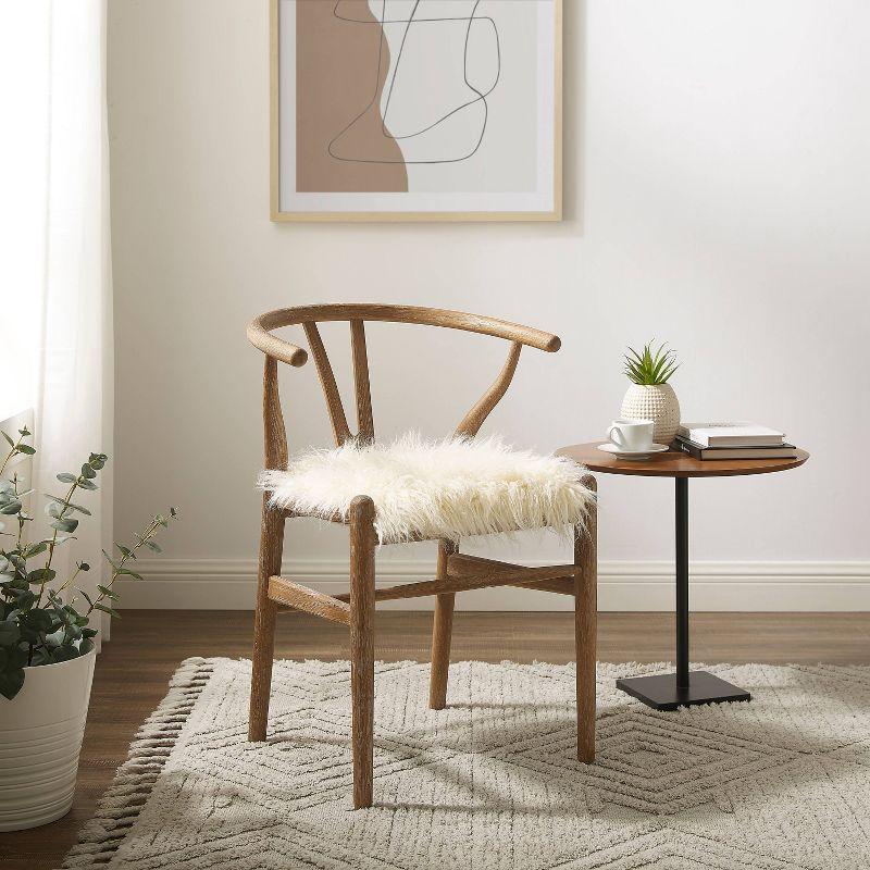 Ellis Mid-Century Wishbone Faux Fur Dining Chair White - Linon: Plush, Armless, Wood Legs