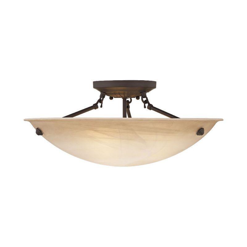 Honey Alabaster Glass Bronze 3-Light LED Semi-Flush Mount