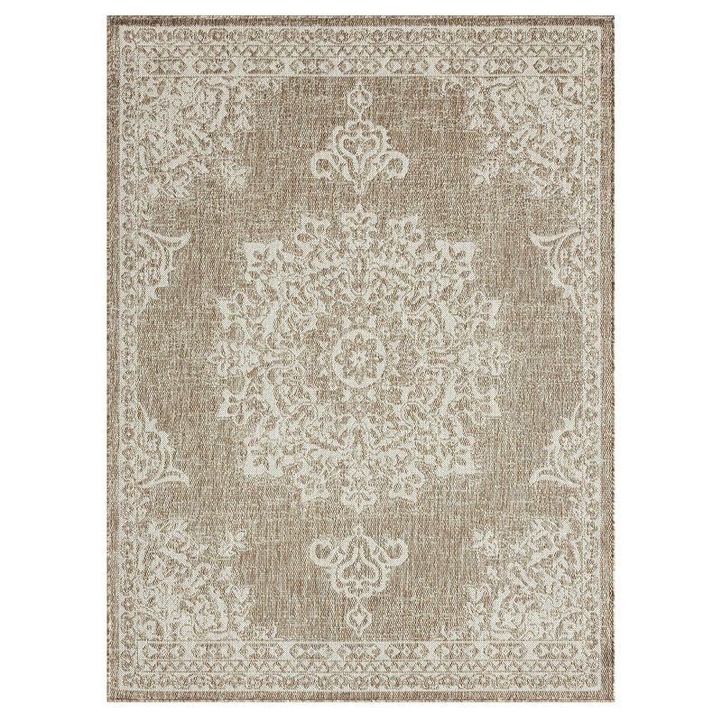 Azalea Medallion Taupe & Ivory Indoor/Outdoor Synthetic Area Rug, 5'2"x7'2"