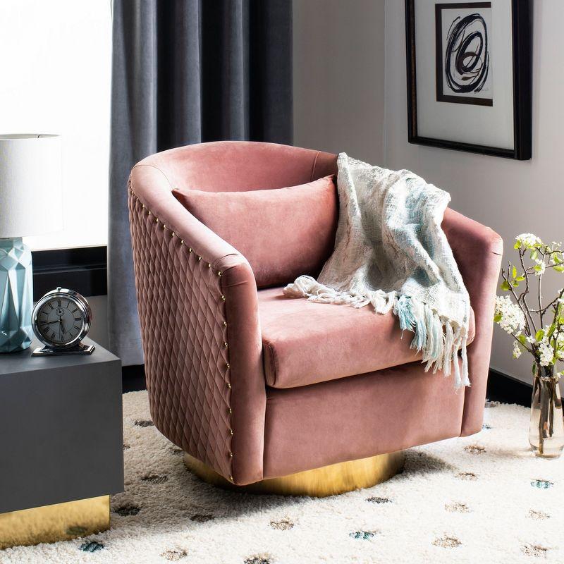 Dusty Rose Velvet Swivel Barrel Chair with Gold Accents