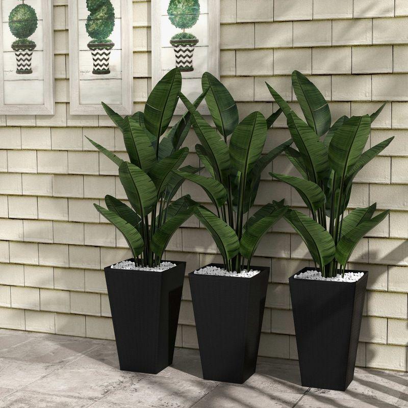 Outsunny Set of 3 Tall Planters with Drainage Holes, Outdoor & Indoor Flower Pot Set for Front Door, Entryway, Patio and Deck, Black