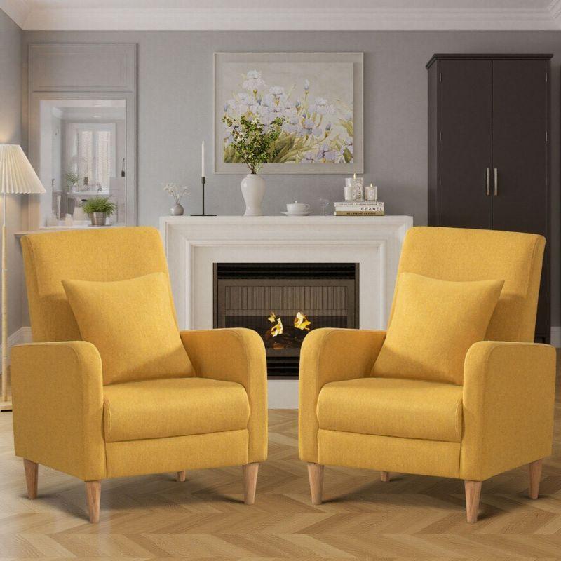 Hokku Designs Modern Upholstered Accent Chair Armchair with Pillow, Fabric Reading Living Room Side Chair,Single Sofa with Lounge Seat and Wood Legs,