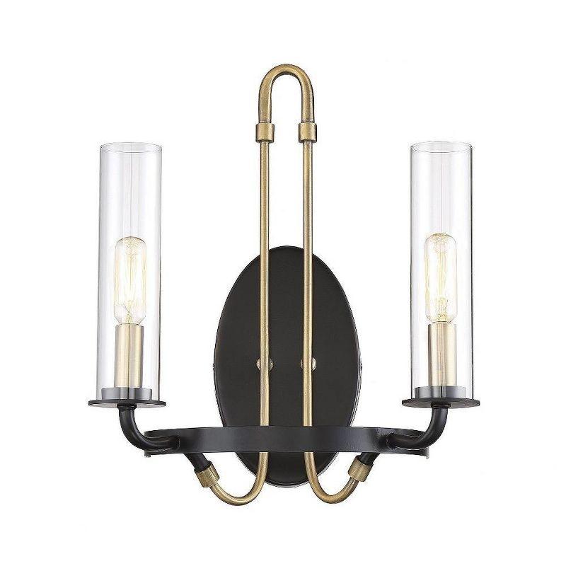 Kearney Vintage Black and Brass 2-Light Cylinder Wall Sconce