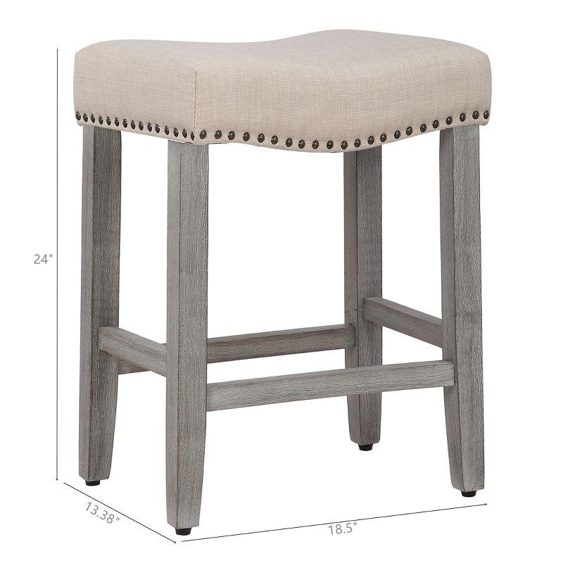 WestinTrends 24" Upholstered Saddle Seat Counter Stool (Set of 2), Antique Gray/Beige