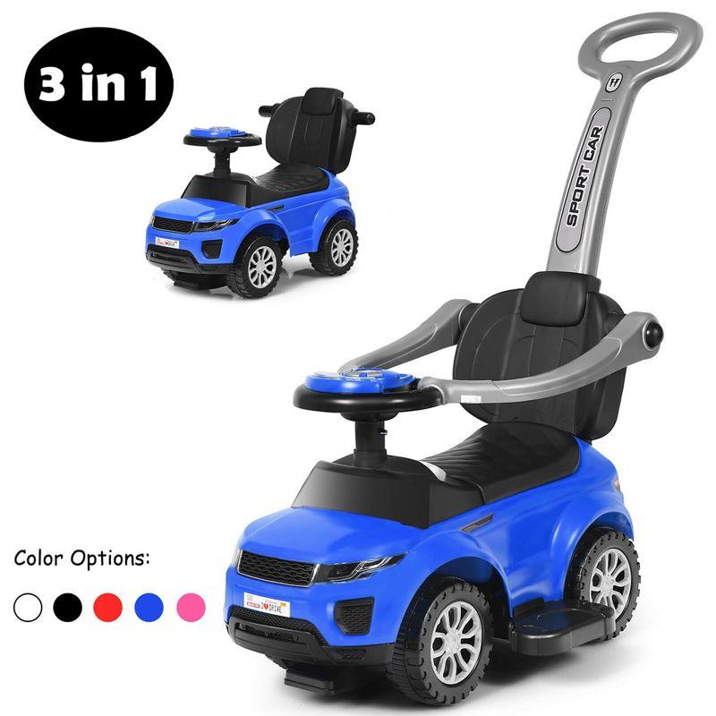 Costway 3 in 1 Ride on Push Car Toddler Stroller Sliding Car w/Music White\Black\Blue\Pink\Red