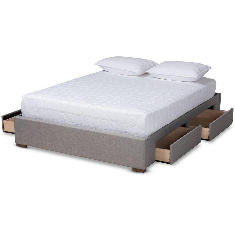 King Leni Bed Frame Gray - Baxton Studio: Storage Drawers, Polyester Upholstery, Foam Padded, Wood Block Feet
