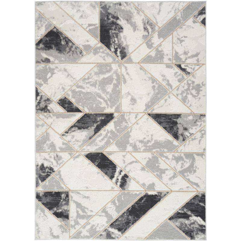 Ivory Abstract 4' x 6' Synthetic Non-Slip Easy Care Rug